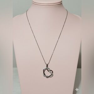 Elegant Silver Rhinestone Heart Pendant Necklace